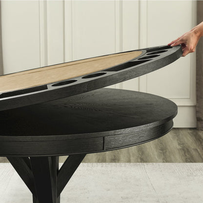 Rylie Dining Table with Game Top, Black Finish with Sand Vegan Leather