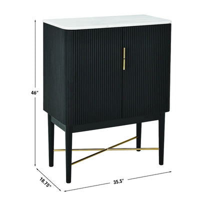 Vida Marble Top WIne Cabinet, Black Finish