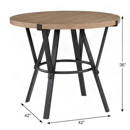 Iron-Base Round Bar Height Counter Table, Industrial Pub Dining, Light Brown