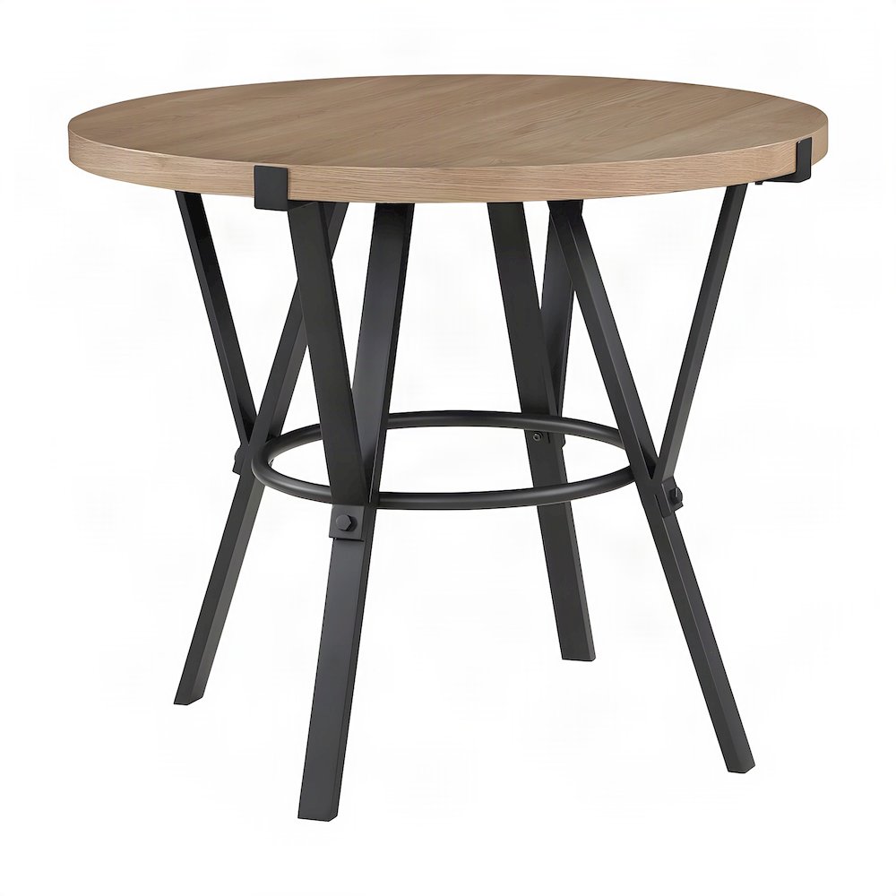 Iron-Base Round Bar Height Counter Table, Industrial Pub Dining, Light Brown