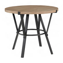 Iron-Base Round Bar Height Counter Table, Industrial Pub Dining, Light Brown