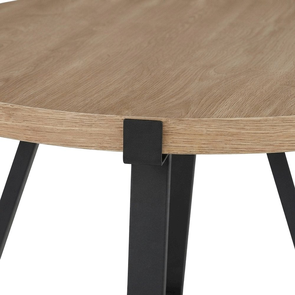 Iron-Base Round Bar Height Counter Table, Industrial Pub Dining, Light Brown
