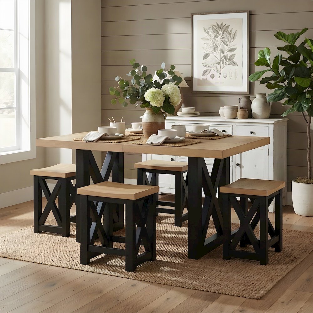 Acacia Veneer Bar Height Pub Table with Iron Base for Kitchen, Brown