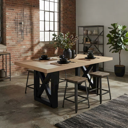 Acacia Veneer Bar Height Pub Table with Iron Base for Kitchen, Brown