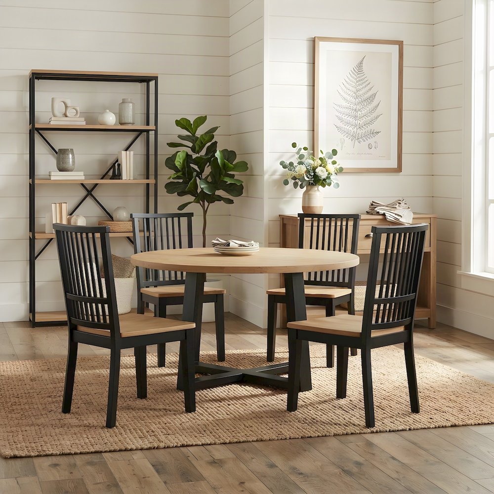 MDF and Acacia Farmhouse Dining Chair for Kitchen Table Seating, Black