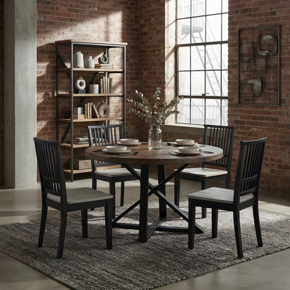 MDF and Acacia Farmhouse Dining Chair for Kitchen Table Seating, Black