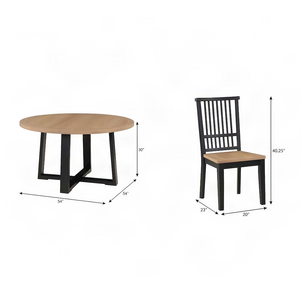 Acacia Round Dining Table with Chairs, Modern Farmhouse 5 Piece Set, Black