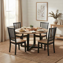 Acacia Round Dining Table with Chairs, Modern Farmhouse 5 Piece Set, Black