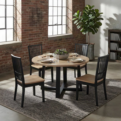 Acacia Round Dining Table with Chairs, Modern Farmhouse 5 Piece Set, Black