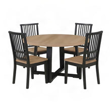 Acacia Round Dining Table with Chairs, Modern Farmhouse 5 Piece Set, Black
