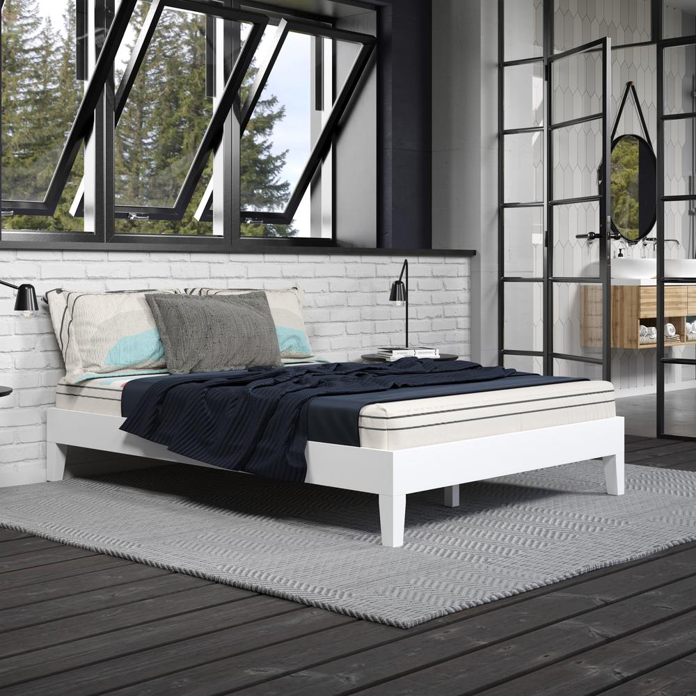Nix Solid Wood Full Platform Bed, White