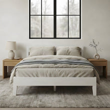 Solid Pine Full Size Bed Frame with Wooden Slats, No Box Spring Needed, White