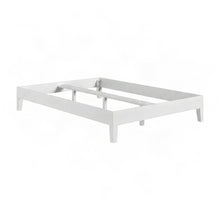 Solid Pine Full Size Bed Frame with Wooden Slats, No Box Spring Needed, White
