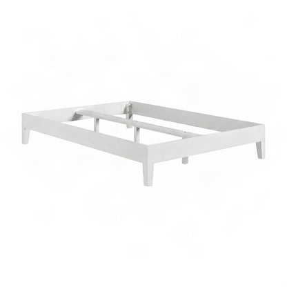 Solid Pine Full Size Bed Frame with Wooden Slats, No Box Spring Needed, White