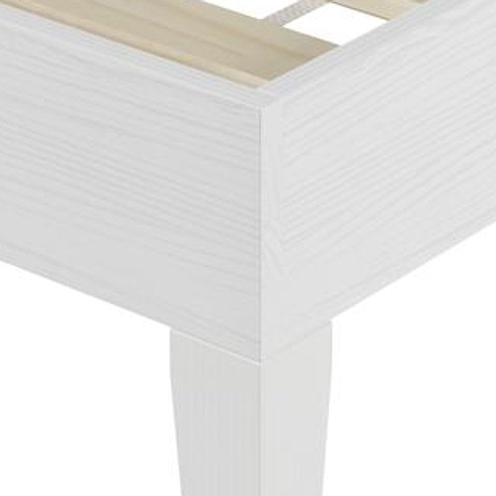 Solid Pine Full Size Bed Frame with Wooden Slats, No Box Spring Needed, White