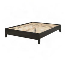 King Platform Bed Frame in Solid Pine Wood, Mid-Century Modern Style, Black