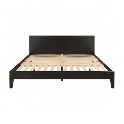 King Platform Bed Frame in Solid Pine Wood, Mid-Century Modern Style, Black