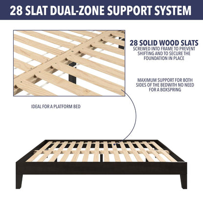 Nix Solid Wood Queen Platform Bed, Black