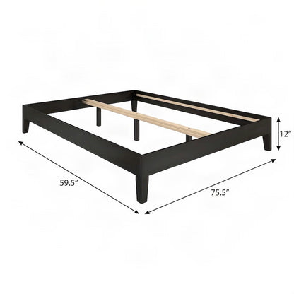 Solid Pine Queen Platform Bed Frame with Headboard, Mid-Century Modern, Black