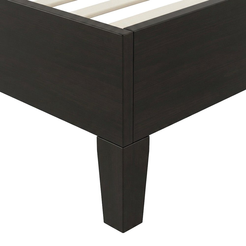 Solid Pine Queen Platform Bed Frame with Headboard, Mid-Century Modern, Black