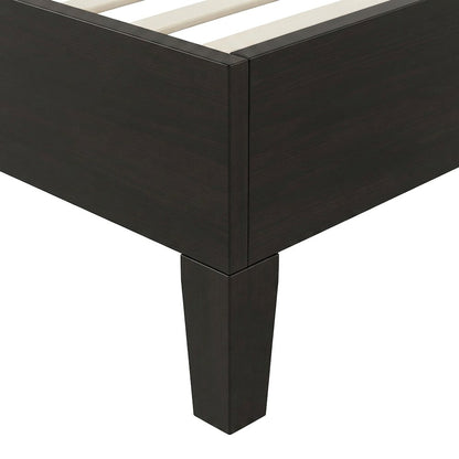 Solid Pine Queen Platform Bed Frame with Headboard, Mid-Century Modern, Black