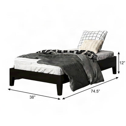 Solid Pine Wood Twin Platform Bed Frame with Wooden Slats, Single Bed, Black