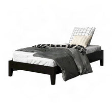 Solid Pine Wood Twin Platform Bed Frame with Wooden Slats, Single Bed, Black