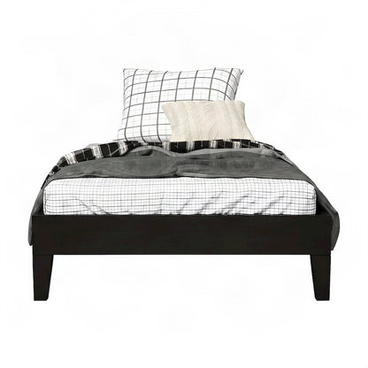 Solid Pine Wood Twin Platform Bed Frame with Wooden Slats, Single Bed, Black