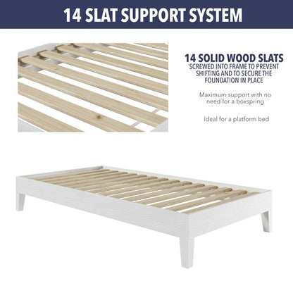 Nix White Solid Wood Platform Bed, Twin