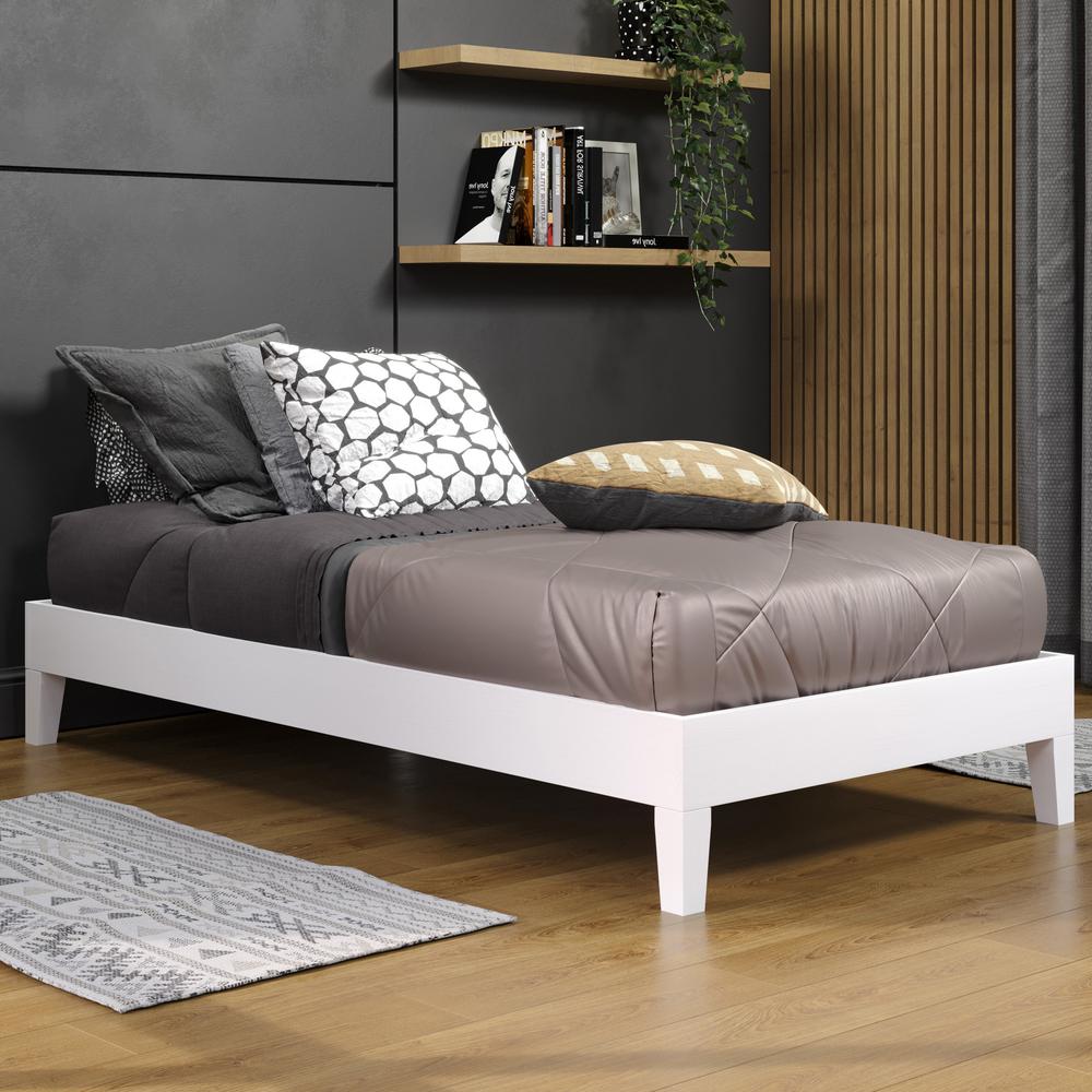 Nix White Solid Wood Platform Bed, Twin