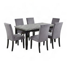 Genuine Marble Top Modern Dining Table and Upholstered Chairs 7 Piece Set, Gray