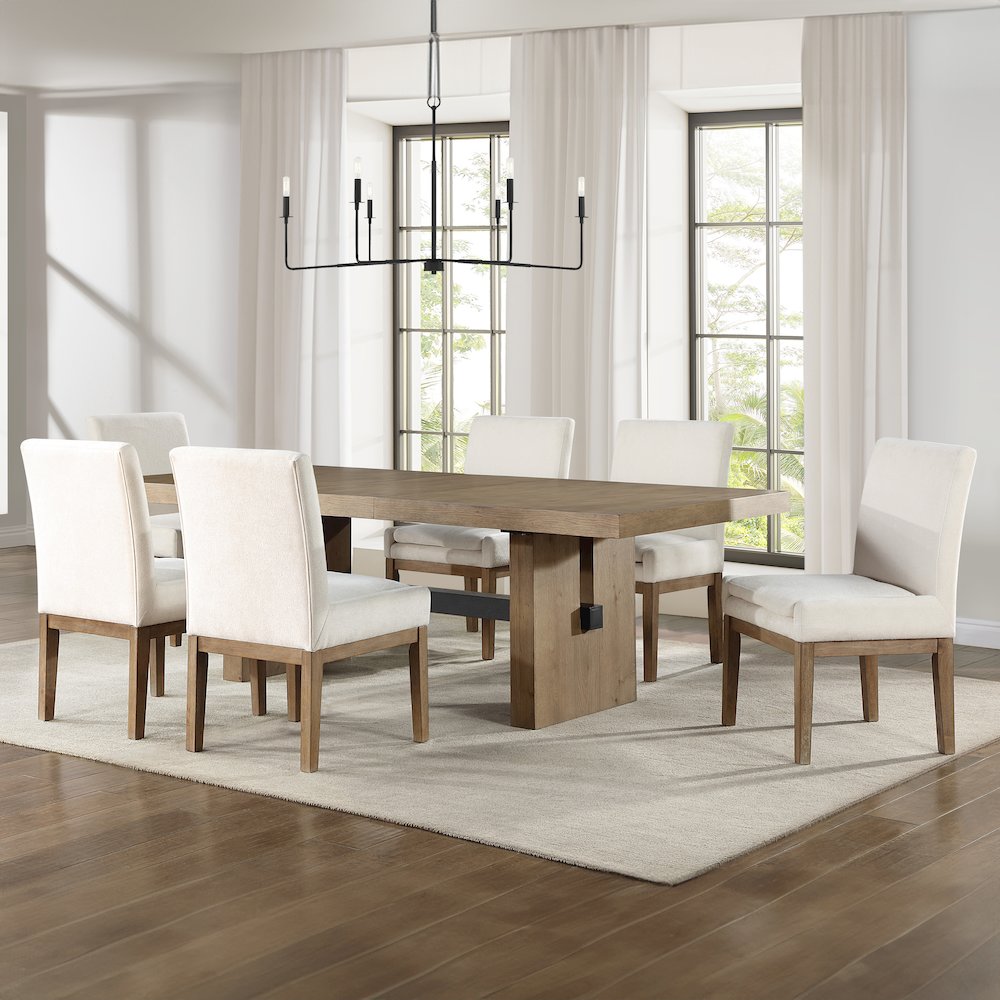 Aubrey 7-Piece 78-96" Dining Table Set with 6 Upholstered Parsons Chairs, Brown