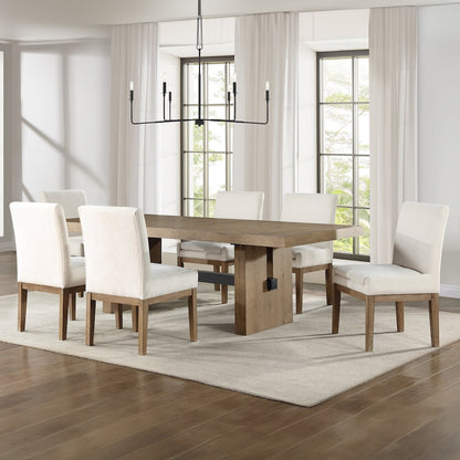 Aubrey 7-Piece 78-96" Dining Table Set with 6 Upholstered Parsons Chairs, Brown
