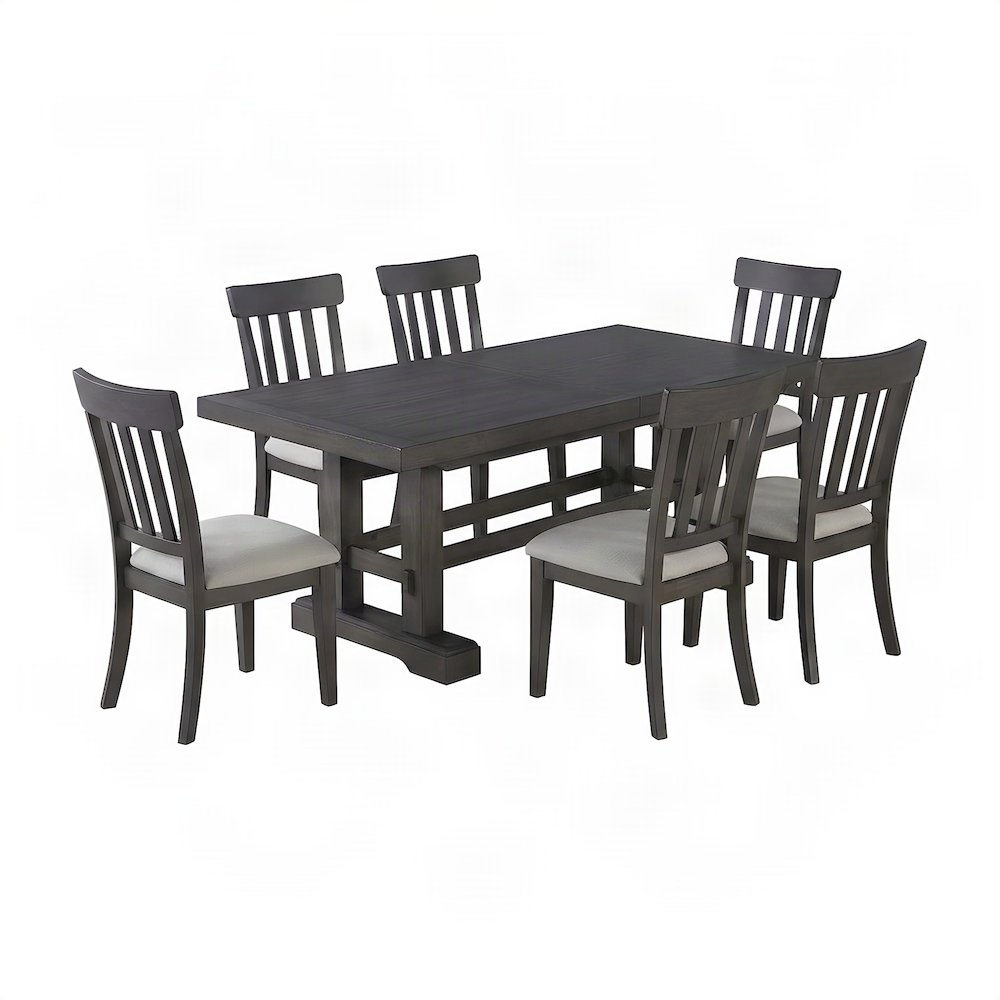 Mango and Rubberwood Farmhouse Dining Table with Chairs 7 Piece Set, Brown