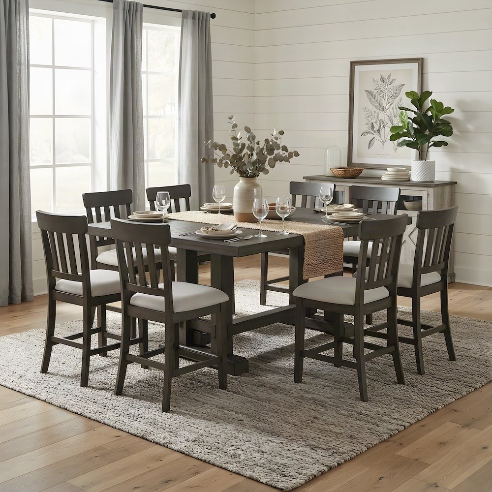 Mango Wood Counter Height Dining Table and Stools 9 Piece Set, Brown