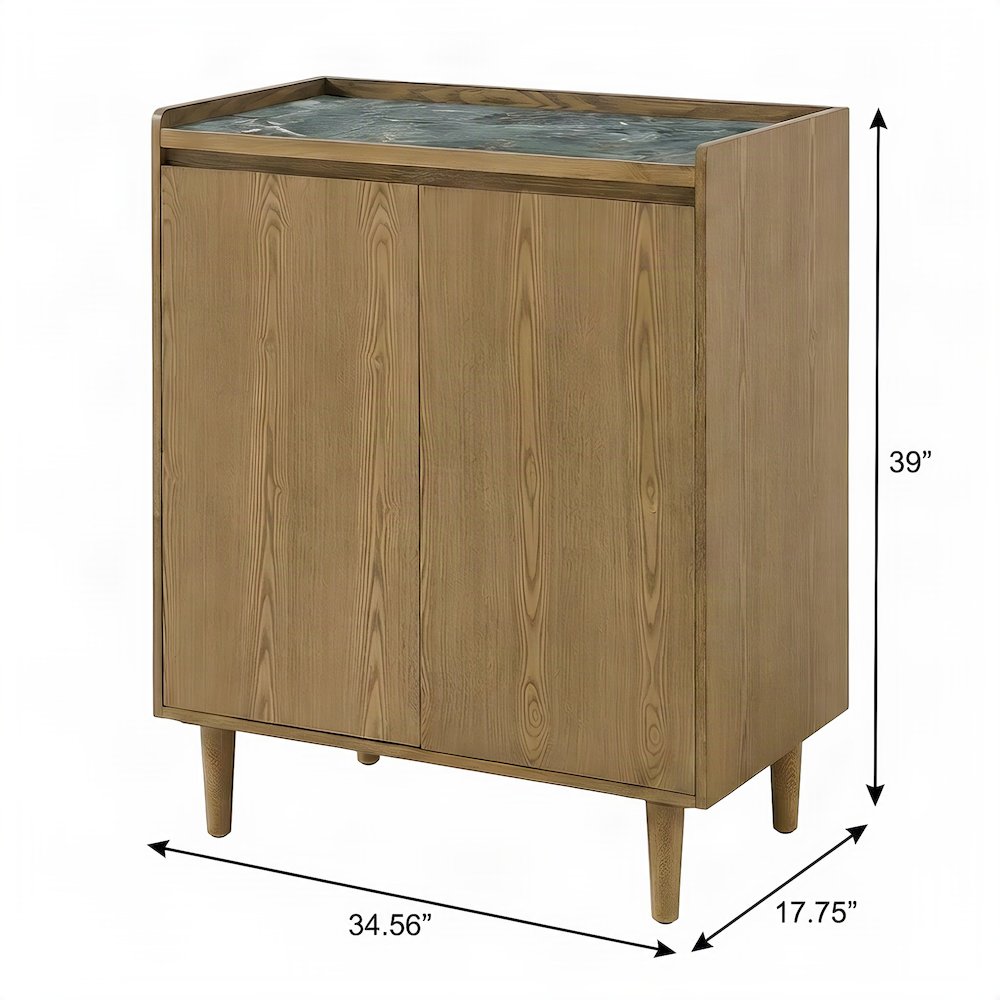 MDF and Sintered Inlay Top Bar Cabinet, Iron Legs, Buffet Sideboard, Light Brown