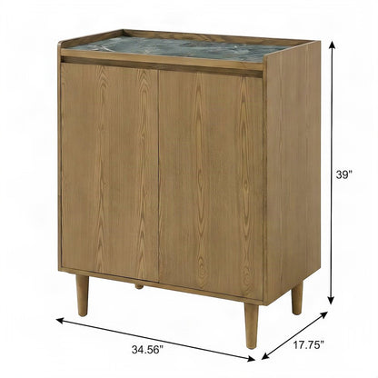 MDF and Sintered Inlay Top Bar Cabinet, Iron Legs, Buffet Sideboard, Light Brown