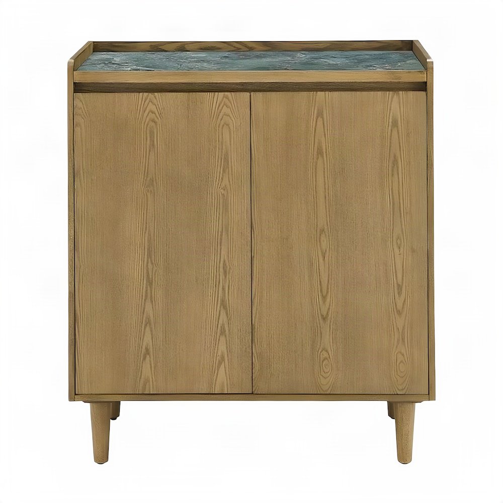 MDF and Sintered Inlay Top Bar Cabinet, Iron Legs, Buffet Sideboard, Light Brown