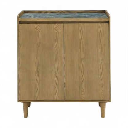 MDF and Sintered Inlay Top Bar Cabinet, Iron Legs, Buffet Sideboard, Light Brown
