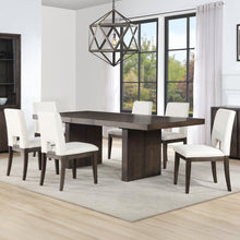 Evan 7-Piece 78-96-inch Table Set with White Linen-Look Chairs
