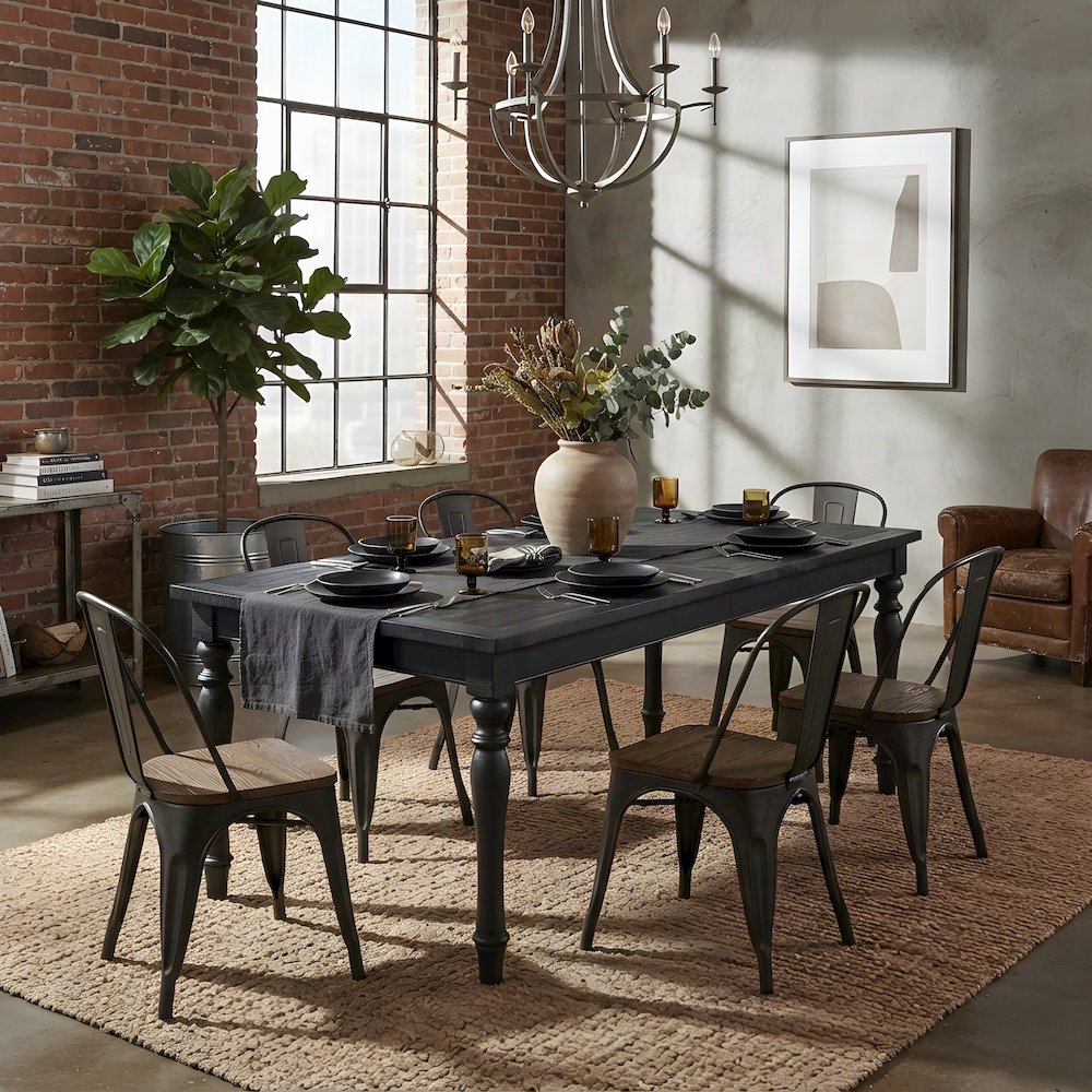 Rubberwood and MDF Extendable Rectangle Kitchen Dining Table with Leaf, Black