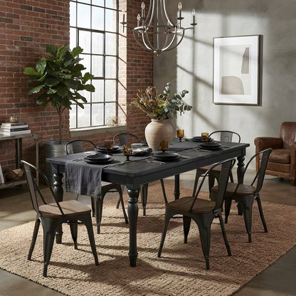 Rubberwood and MDF Extendable Rectangle Kitchen Dining Table with Leaf, Black