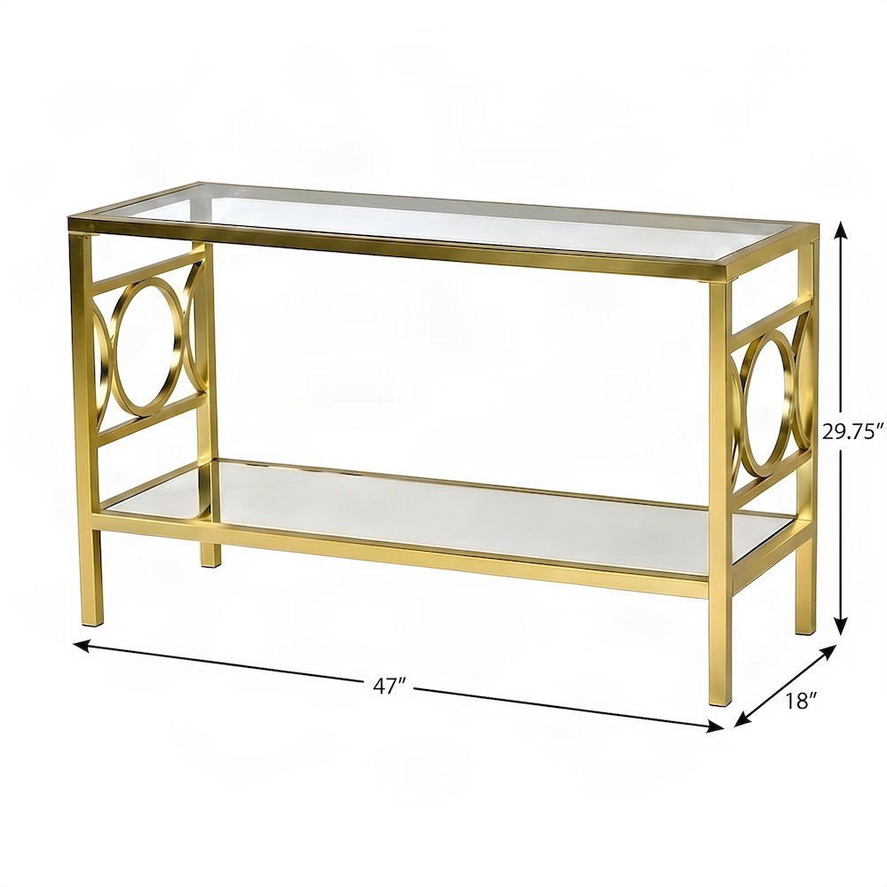 Iron and Tempered Glass Console Table for Entryway or Behind Couch, Gold