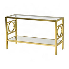 Iron and Tempered Glass Console Table for Entryway or Behind Couch, Gold