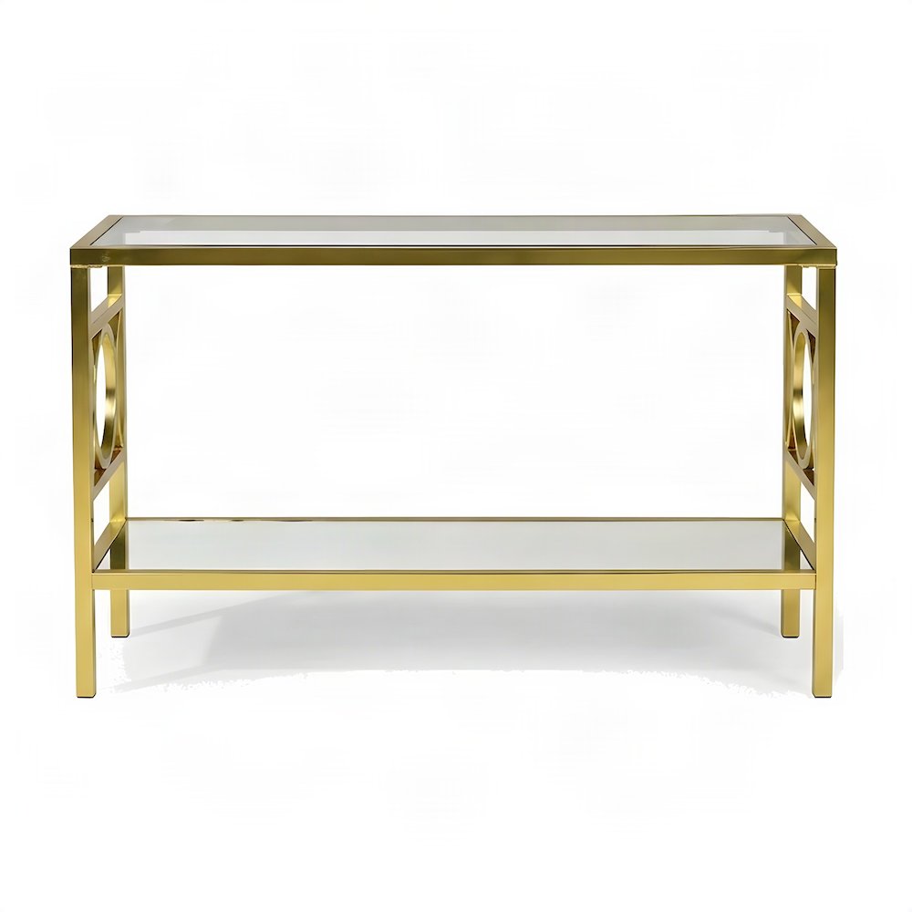 Iron and Tempered Glass Console Table for Entryway or Behind Couch, Gold