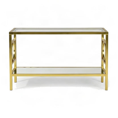 Iron and Tempered Glass Console Table for Entryway or Behind Couch, Gold