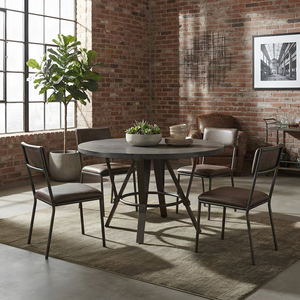 Round MDF, Rubberwood, and Iron Counter Height Bar Dining Table, Brown