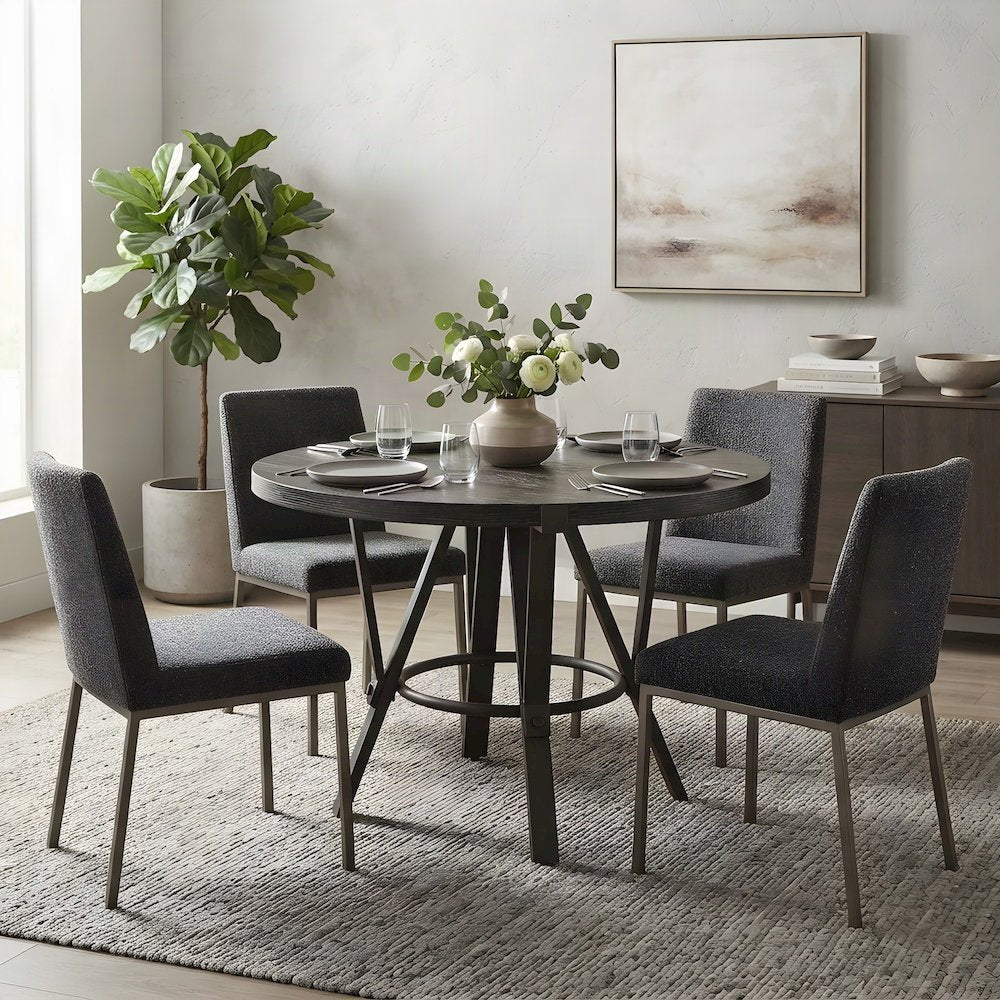 Round MDF, Rubberwood, and Iron Counter Height Bar Dining Table, Brown
