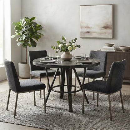 Round MDF, Rubberwood, and Iron Counter Height Bar Dining Table, Brown