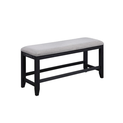 Yves Black Counter Table With Storage  Bench and 4 Grey Counter Chairs
